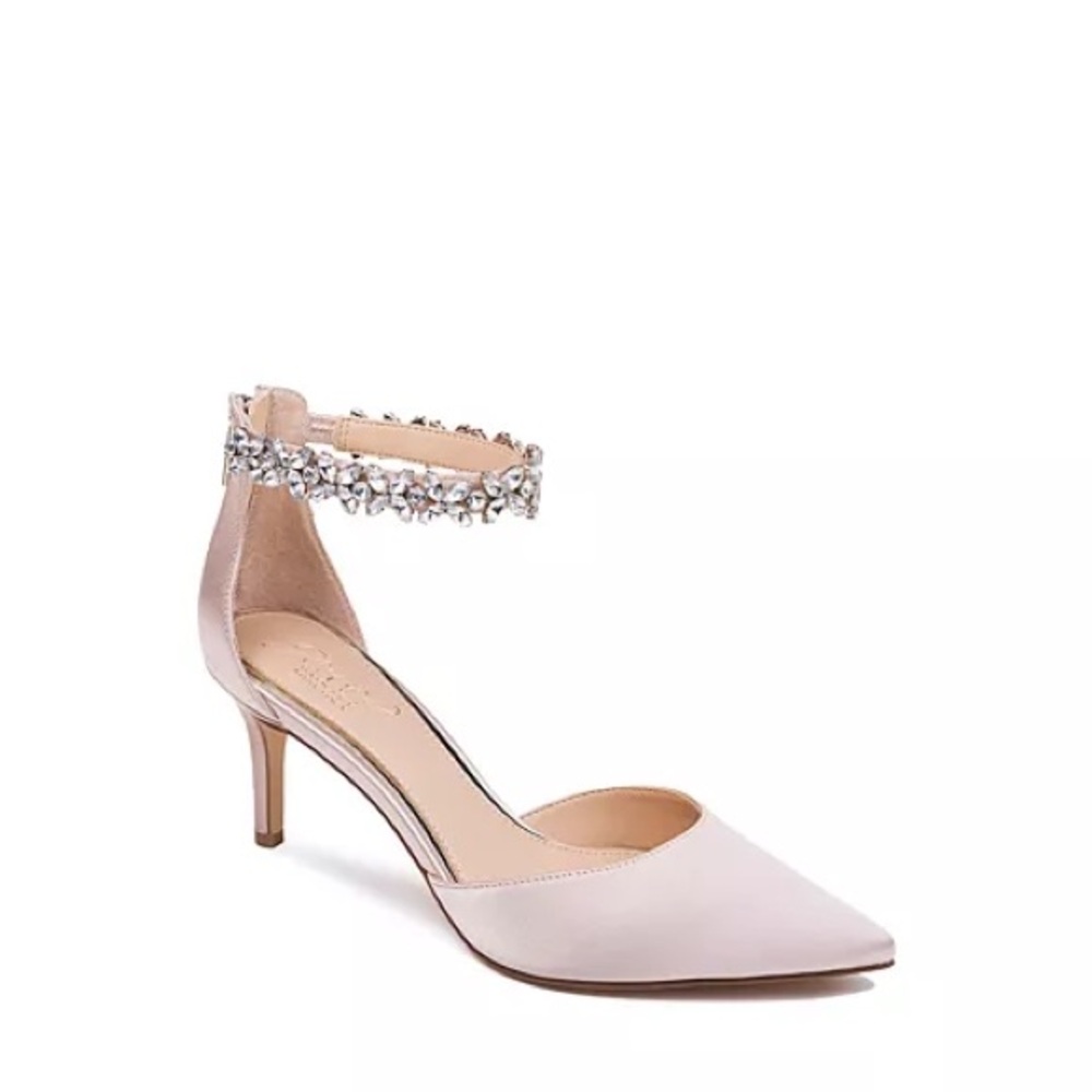 NWOT Jewel Badgley Mischka Raleigh Rhinestone Ankle Strap Evening Pumps SIZE 7 W